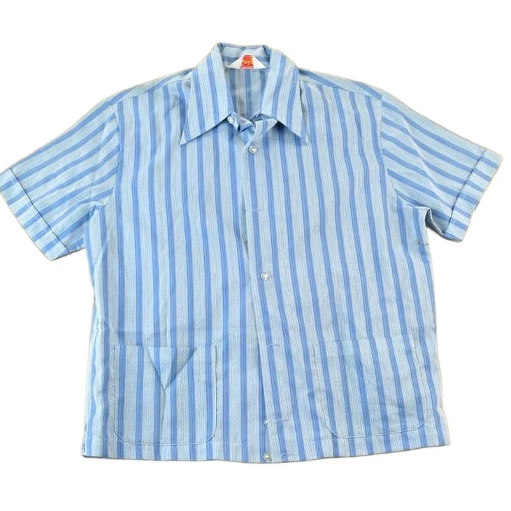 Vintage 1970s Luigi Striped Blue Button Up Shirt Men's Large