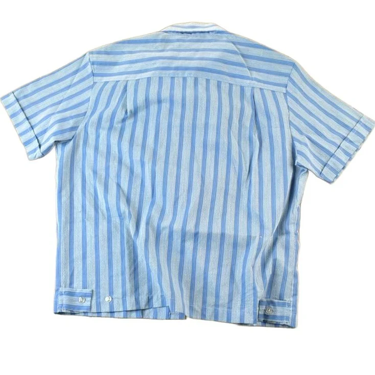 Vintage 1970s Luigi Striped Blue Button Up Shirt Men's Large - Image 2