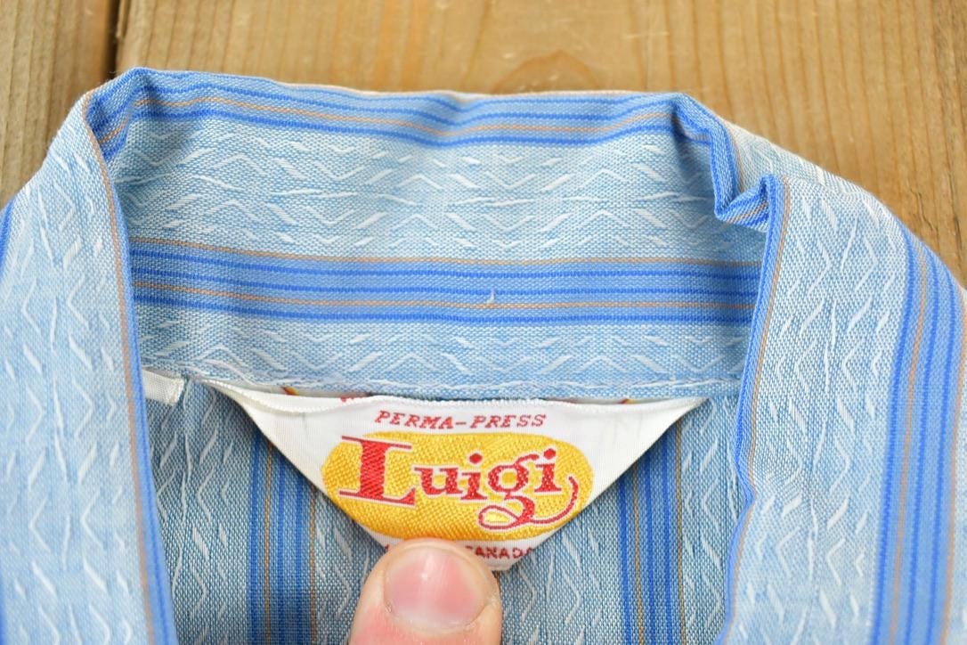 Vintage 1970s Luigi Striped Blue Button Up Shirt Men's Large - Image 3