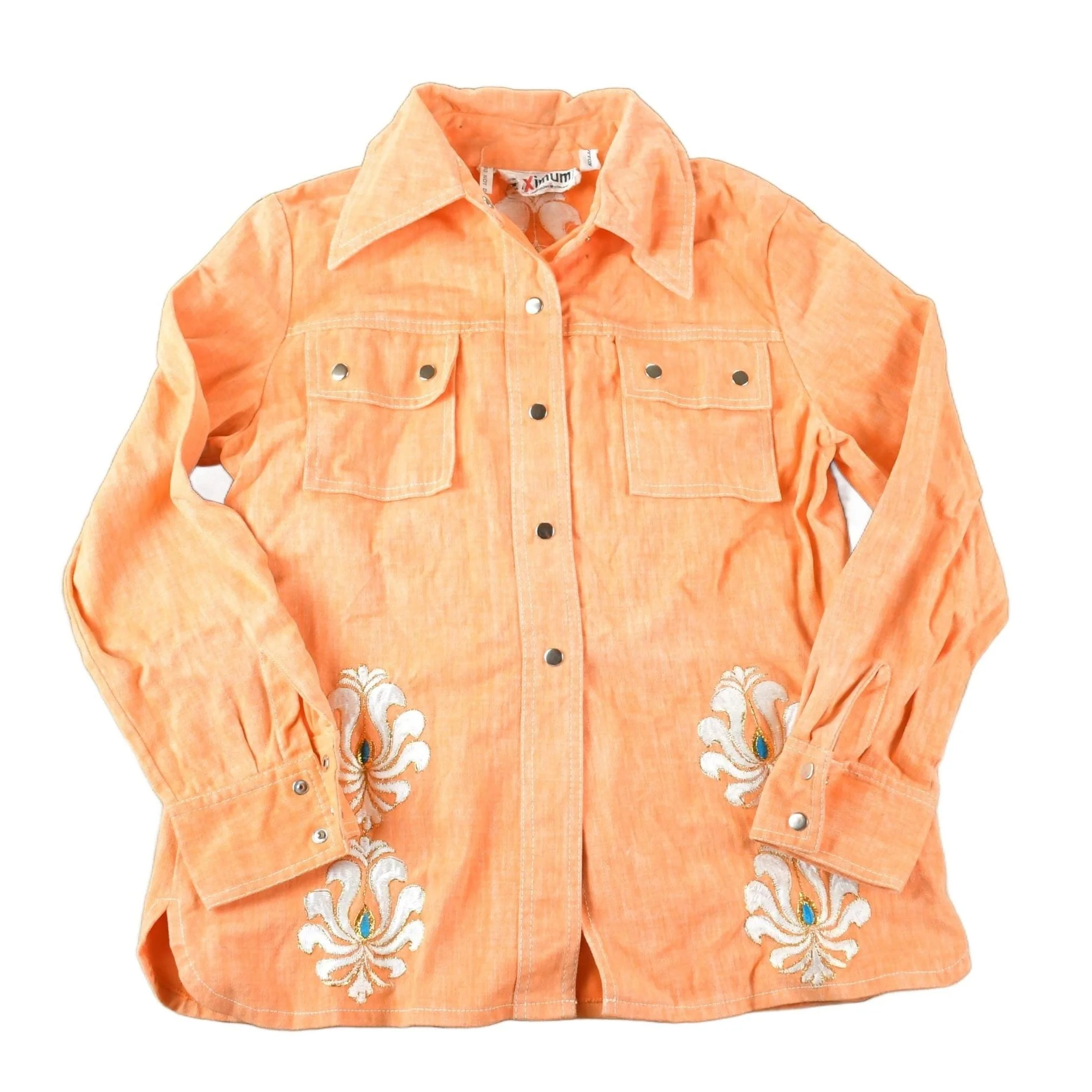 Vintage 1970s Maximum Floral Embroidered Button Up Shirt Womens M