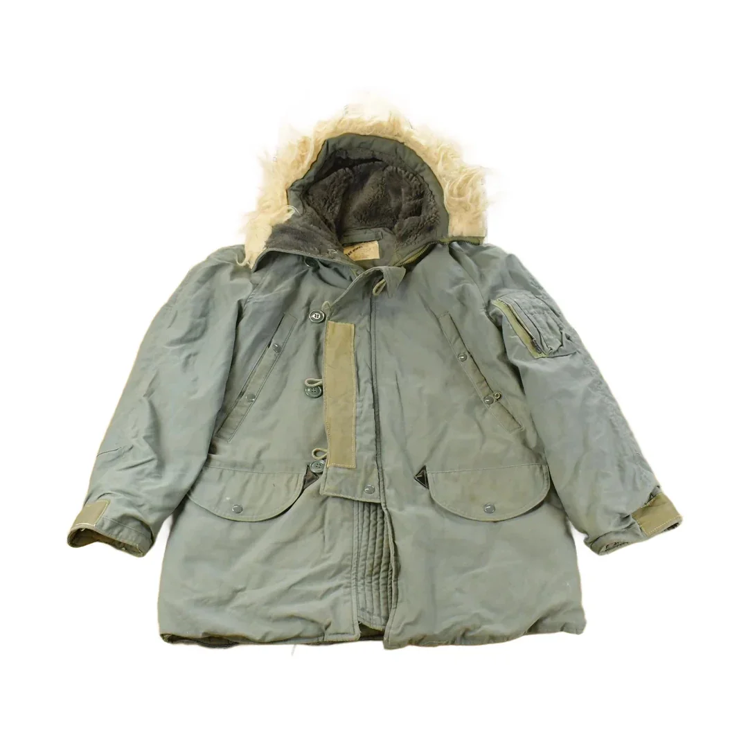 Vintage 1970s Military Cold Weather N-3B Military Fur Hood Parka Jacket Men's Small