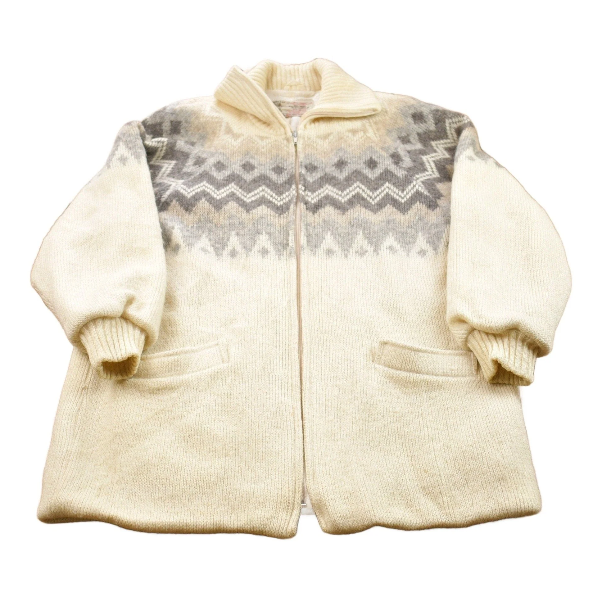 Vintage 1970s Nordic Wool Full Zip Knit Sweater Women's L