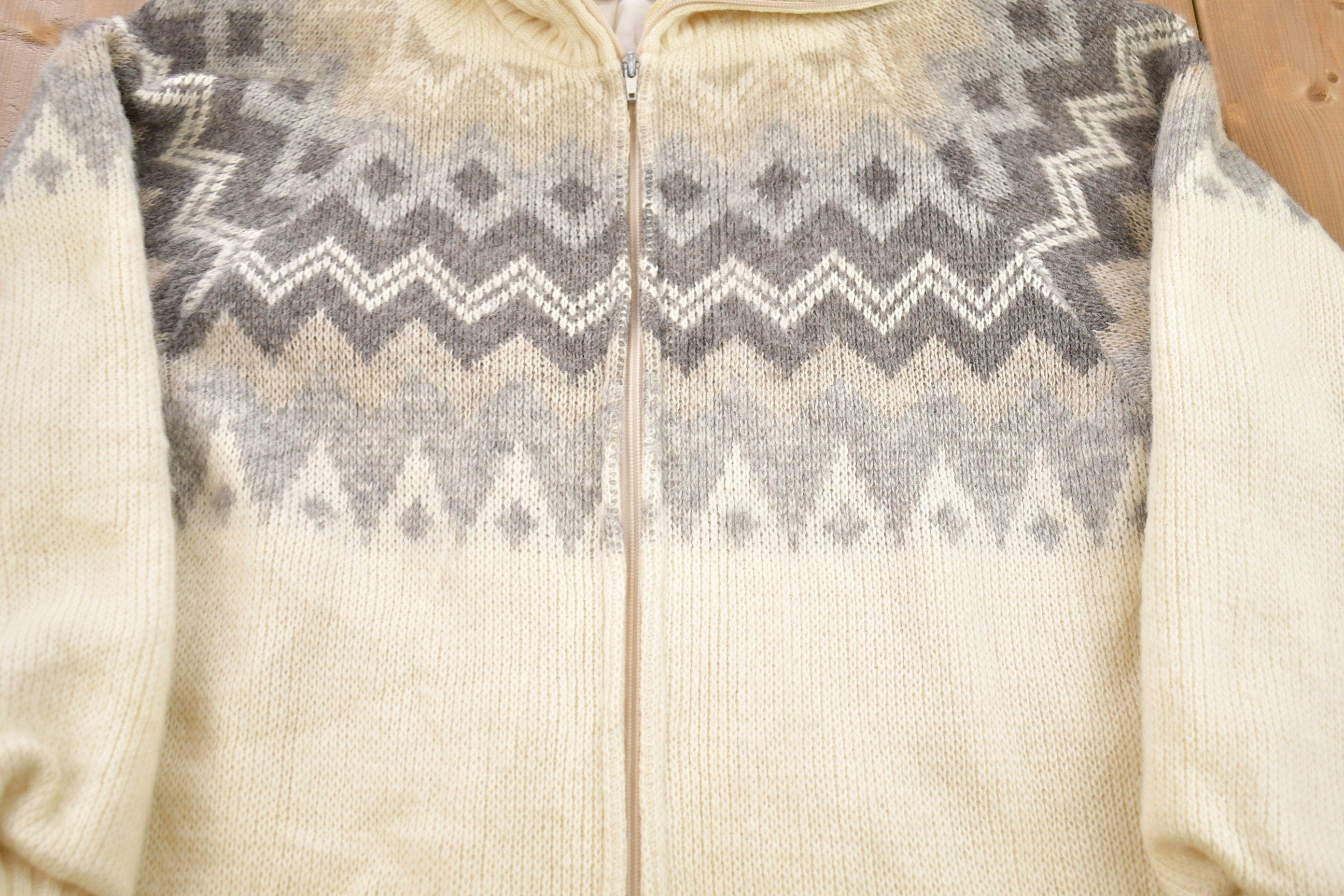 Vintage 1970s Nordic Wool Full Zip Knit Sweater Women's L - Image 3