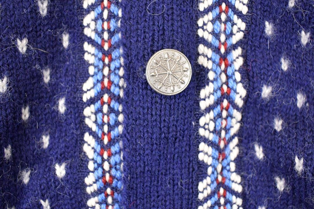 Vintage 1970's Nordstrikk Abstract Snowflake Wool Knit Cardigan Sweater Men's L - Image 3