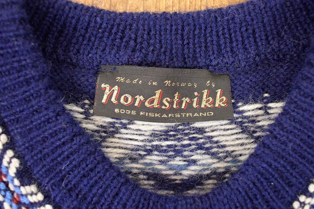Vintage 1970's Nordstrikk Abstract Snowflake Wool Knit Cardigan Sweater Men's L - Image 4