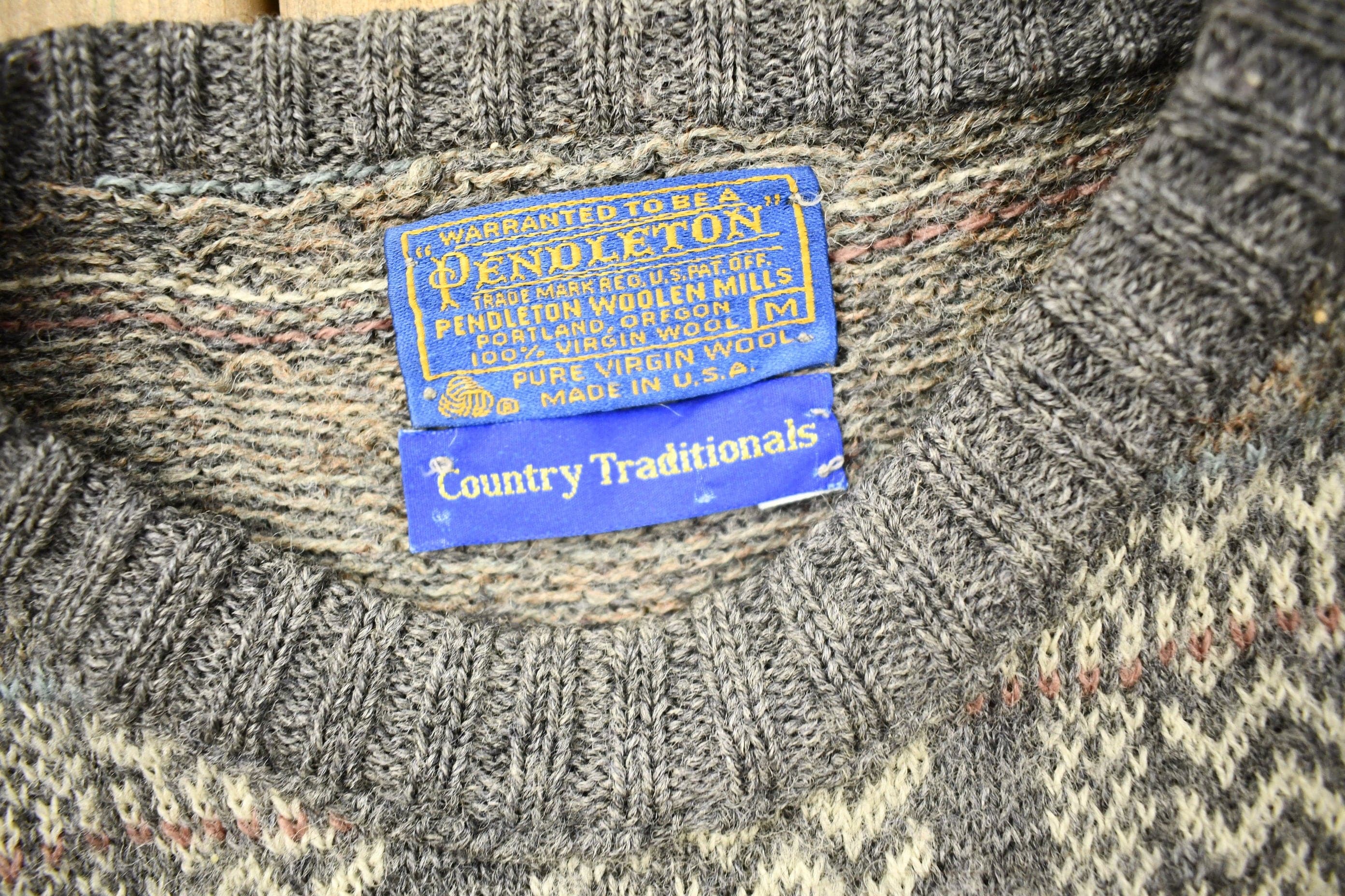 Vintage 1970s Pendleton Country Traditionals 100% Wool Knit Crewneck Sweater Men's Large - Image 5