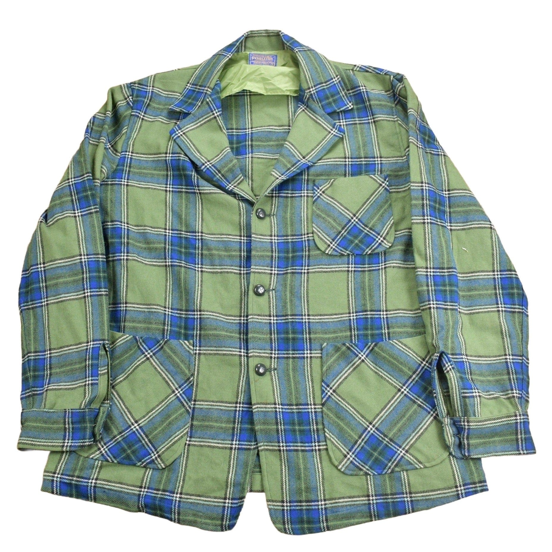 Vintage 1970s Pendleton Plaid Button Up Blazer Jacket Men's Large