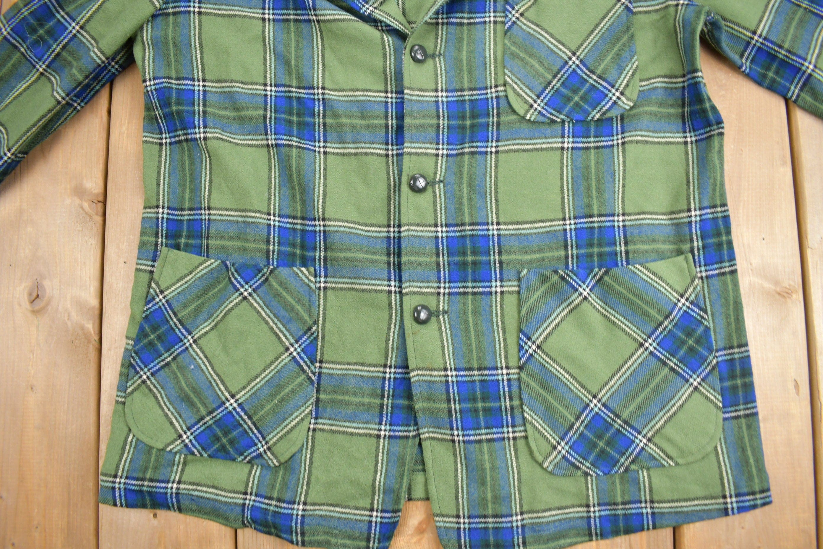 Vintage 1970s Pendleton Plaid Button Up Blazer Jacket Men's Large - Image 3