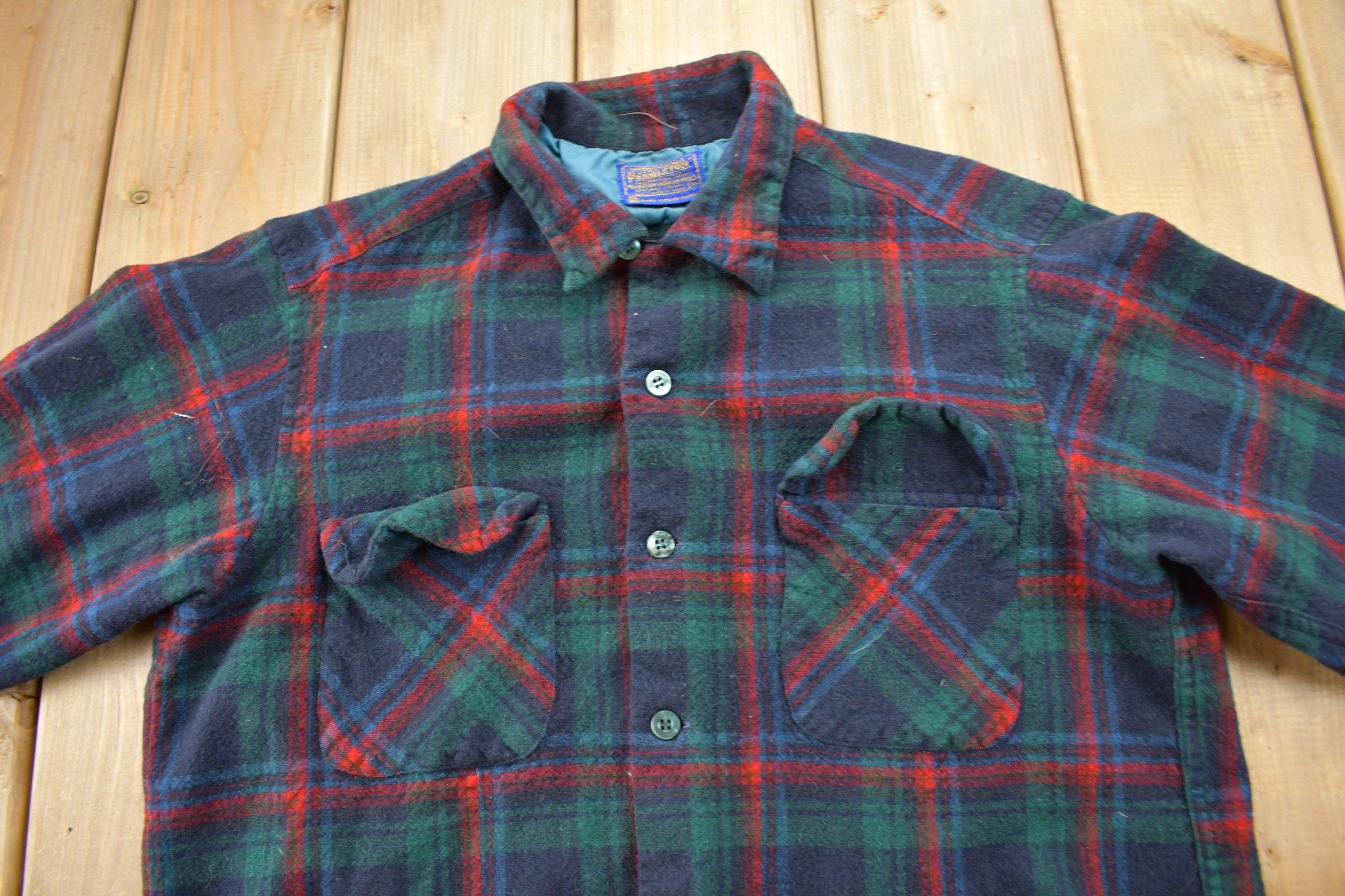 Vintage 1970s Pendleton Plaid Button Up Board Shirt Men's Medium - Image 3