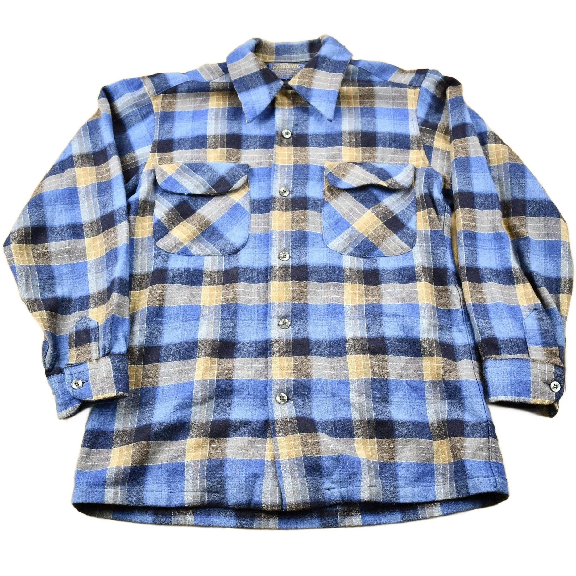 Vintage 1970s Pendleton Plaid Button Up Board Shirt Men's Medium