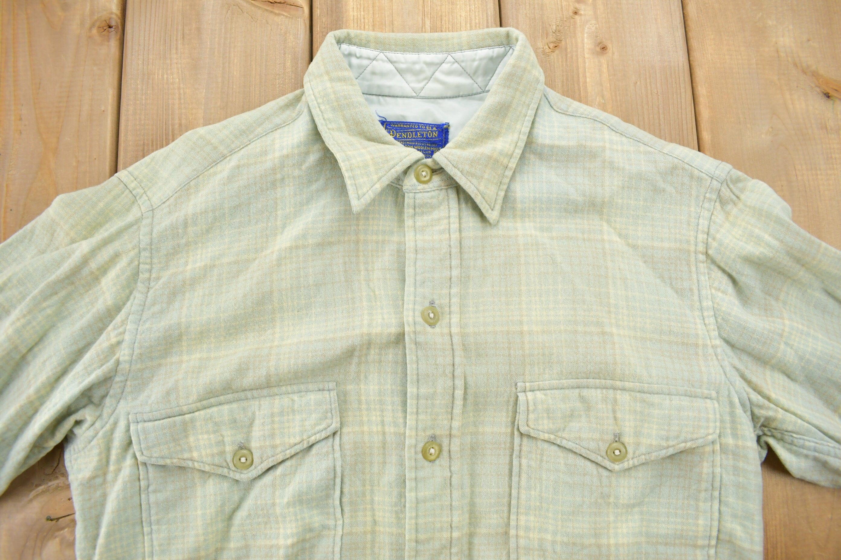 Vintage 1970s Pendleton Plaid Button Up Board Shirt Men's Small - Image 3