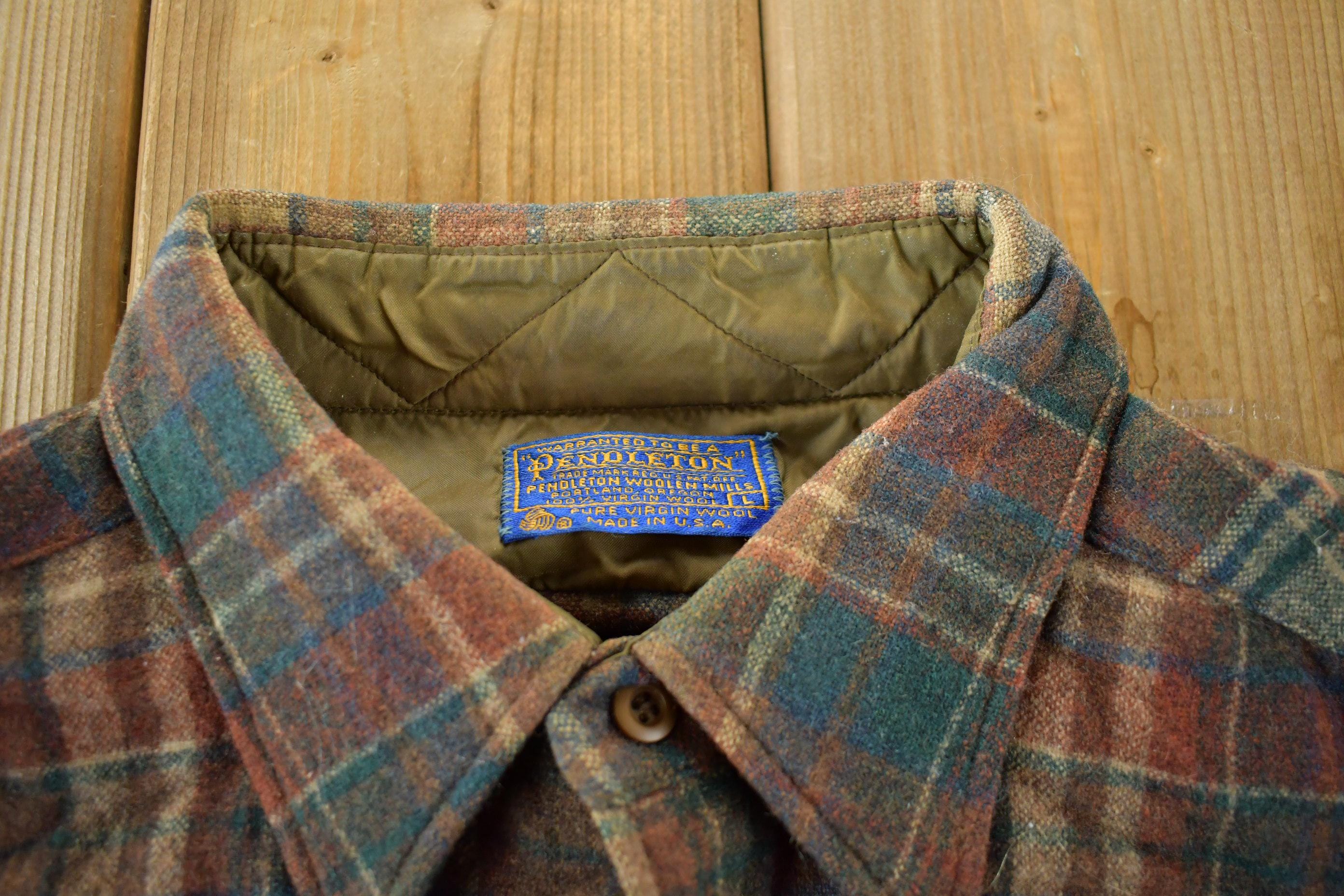 Vintage 1970s Pendleton Plaid Button Up Shirt Vintage Flannel Men's Large - Image 3
