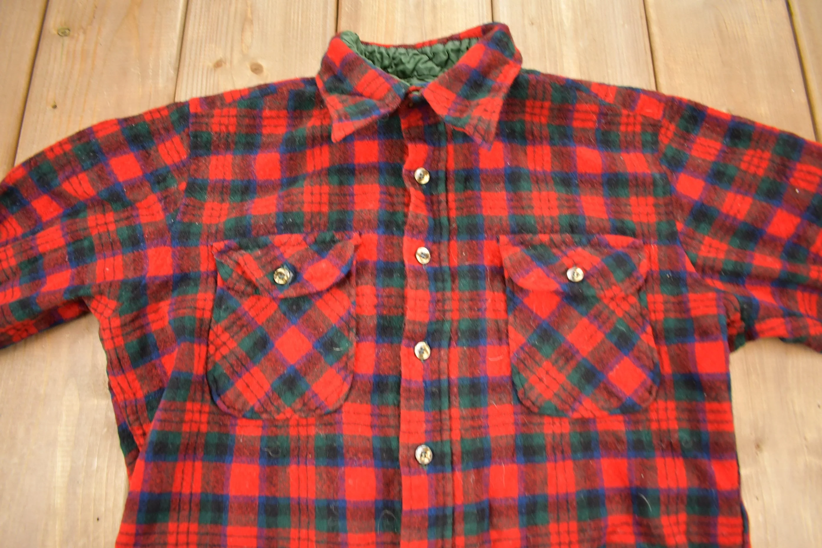 Vintage 1970s Pendleton Plaid Flannel Button Up Board Shirt Men's Medium - Image 3