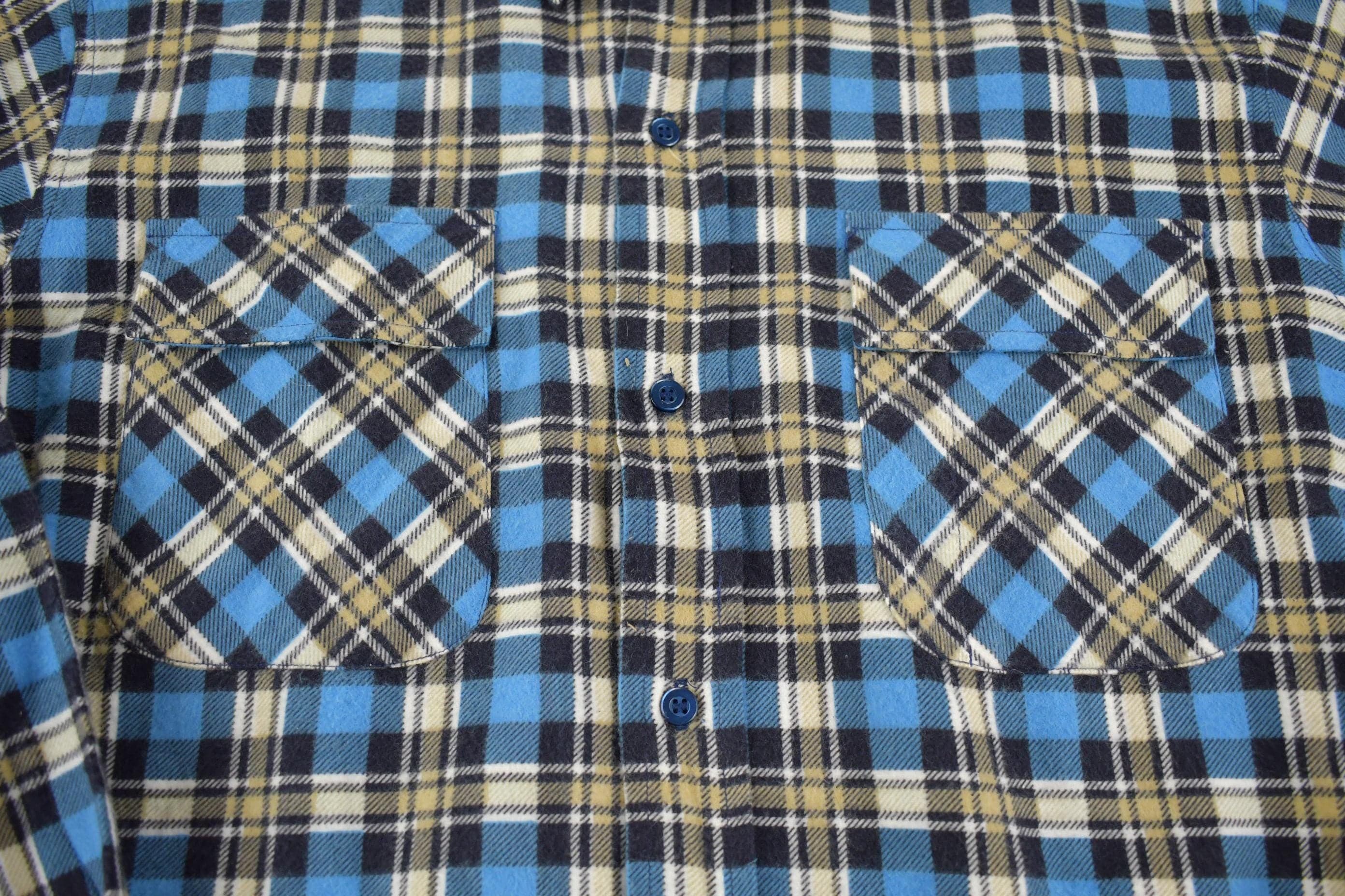 Vintage 1970s Plaid Button Up Flannel Shirt Men's L - Image 4