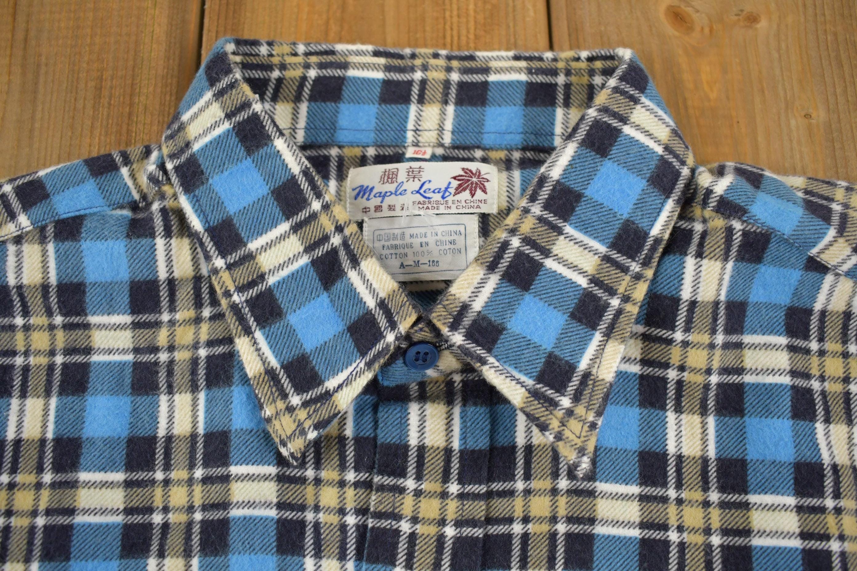 Vintage 1970s Plaid Button Up Flannel Shirt Men's L - Image 5