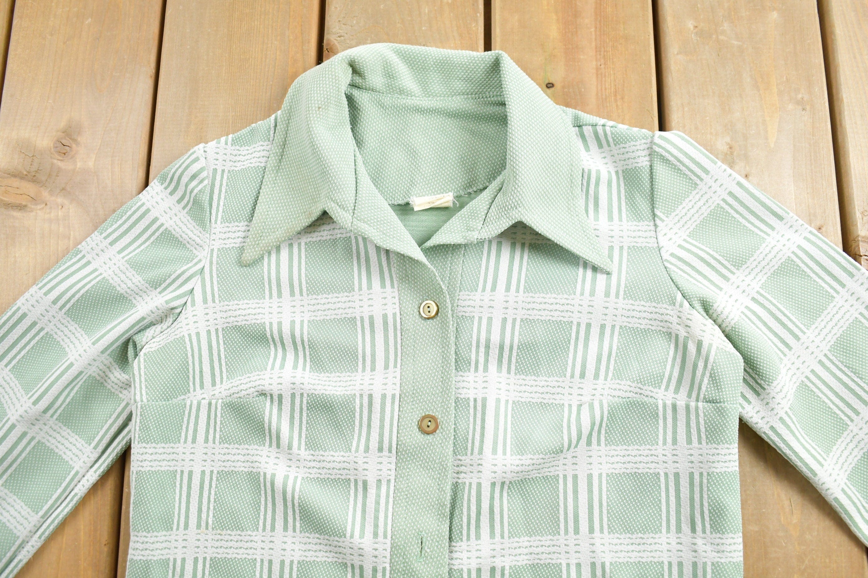 Vintage 1970s Plaid Button Up Shirt Men's Medium - Image 3