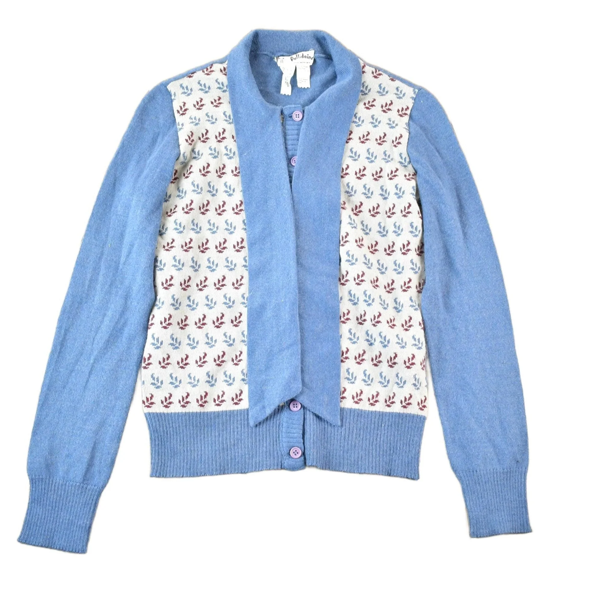 Vintage 1970s Pullidoine Knit Abstract Pattern Button Up Crewneck Sweater Womens S