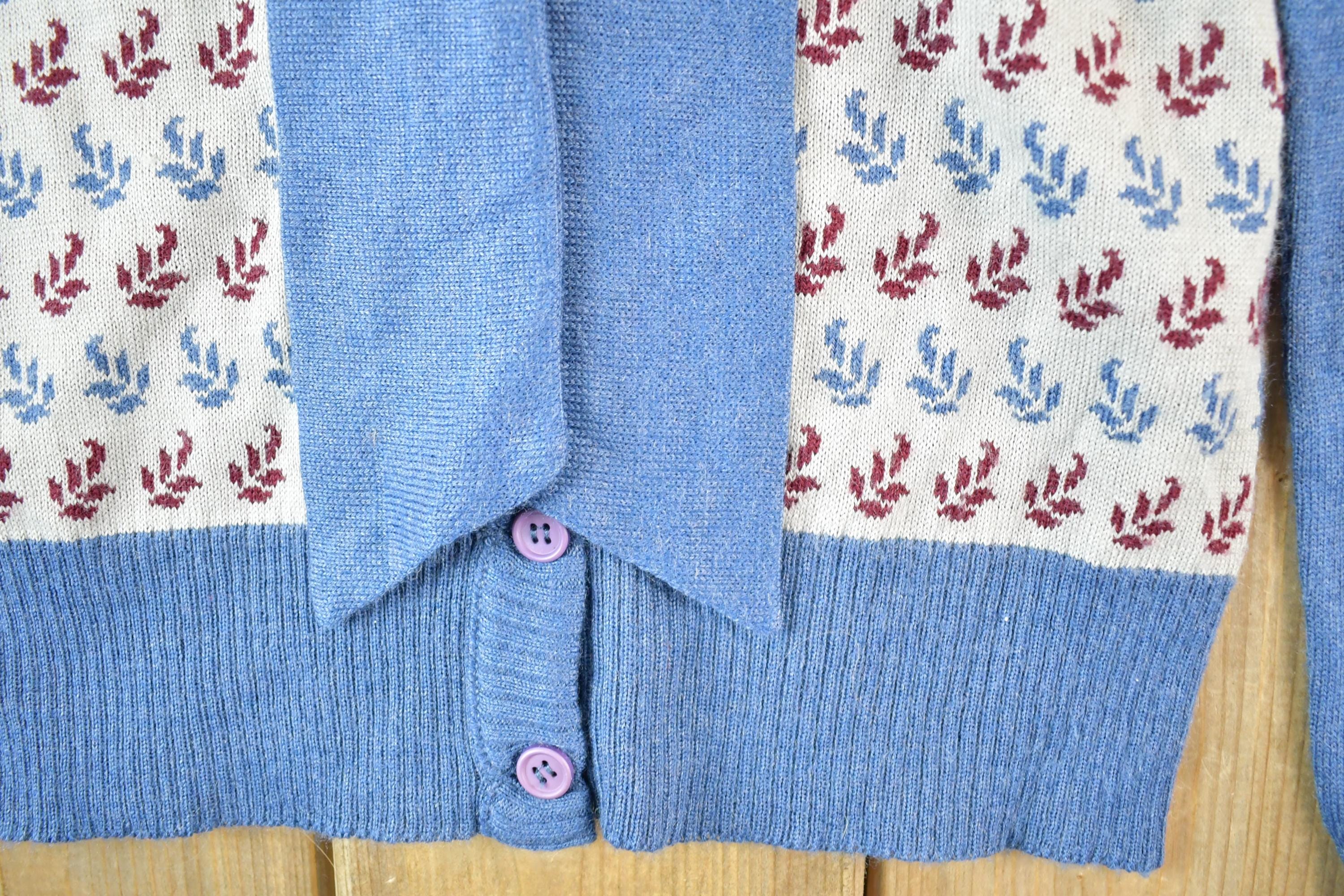 Vintage 1970s Pullidoine Knit Abstract Pattern Button Up Crewneck Sweater Womens S - Image 3