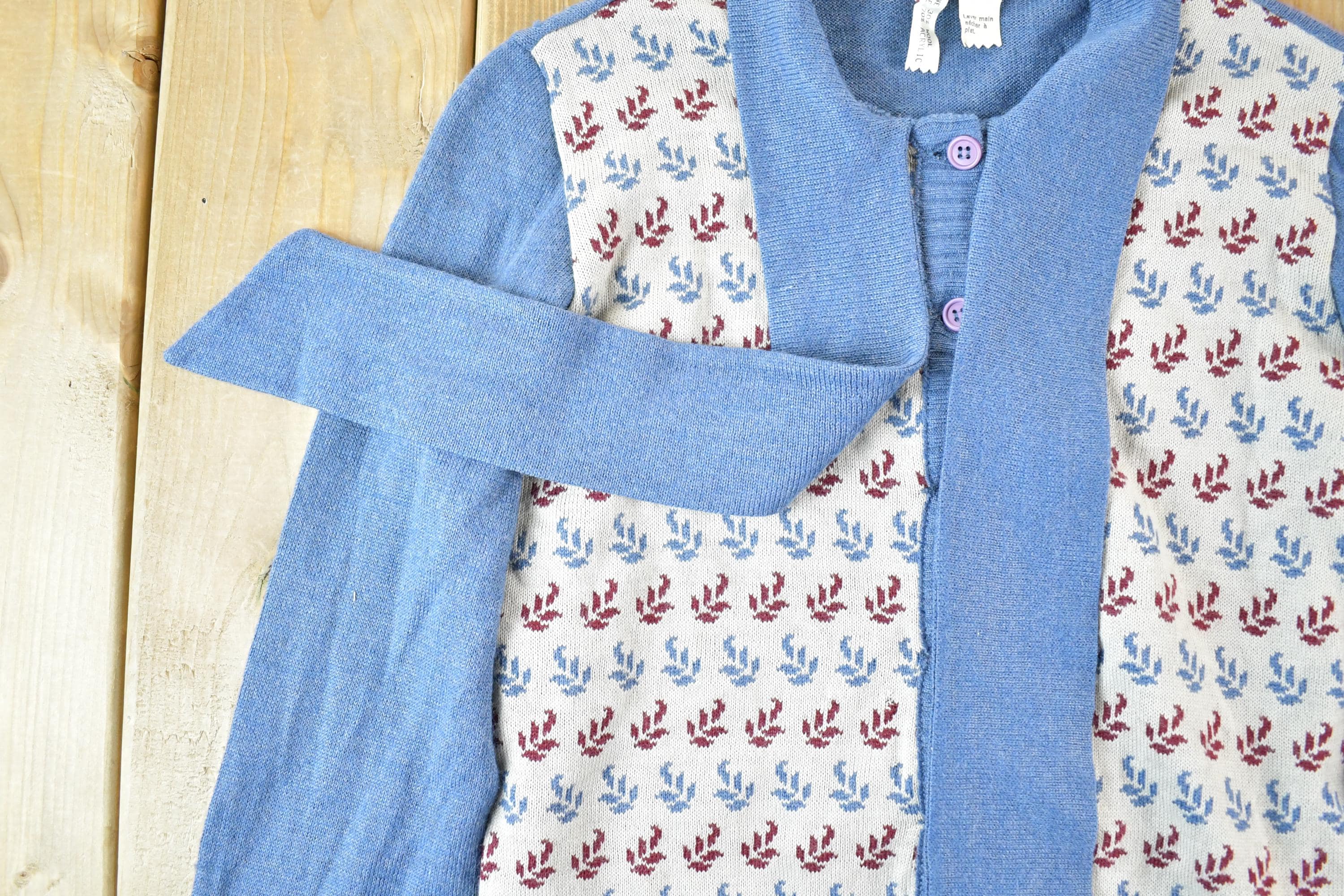Vintage 1970s Pullidoine Knit Abstract Pattern Button Up Crewneck Sweater Womens S - Image 4