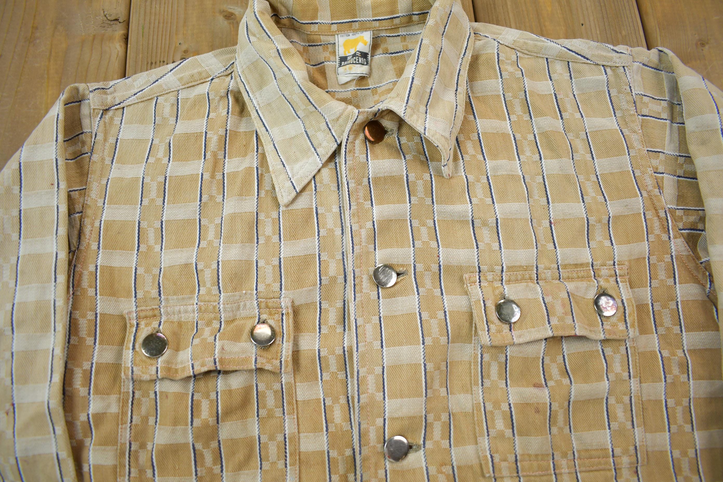 Vintage 1970s Rhinoceros Plaid Button Down Light Jacket Men's S - Image 3