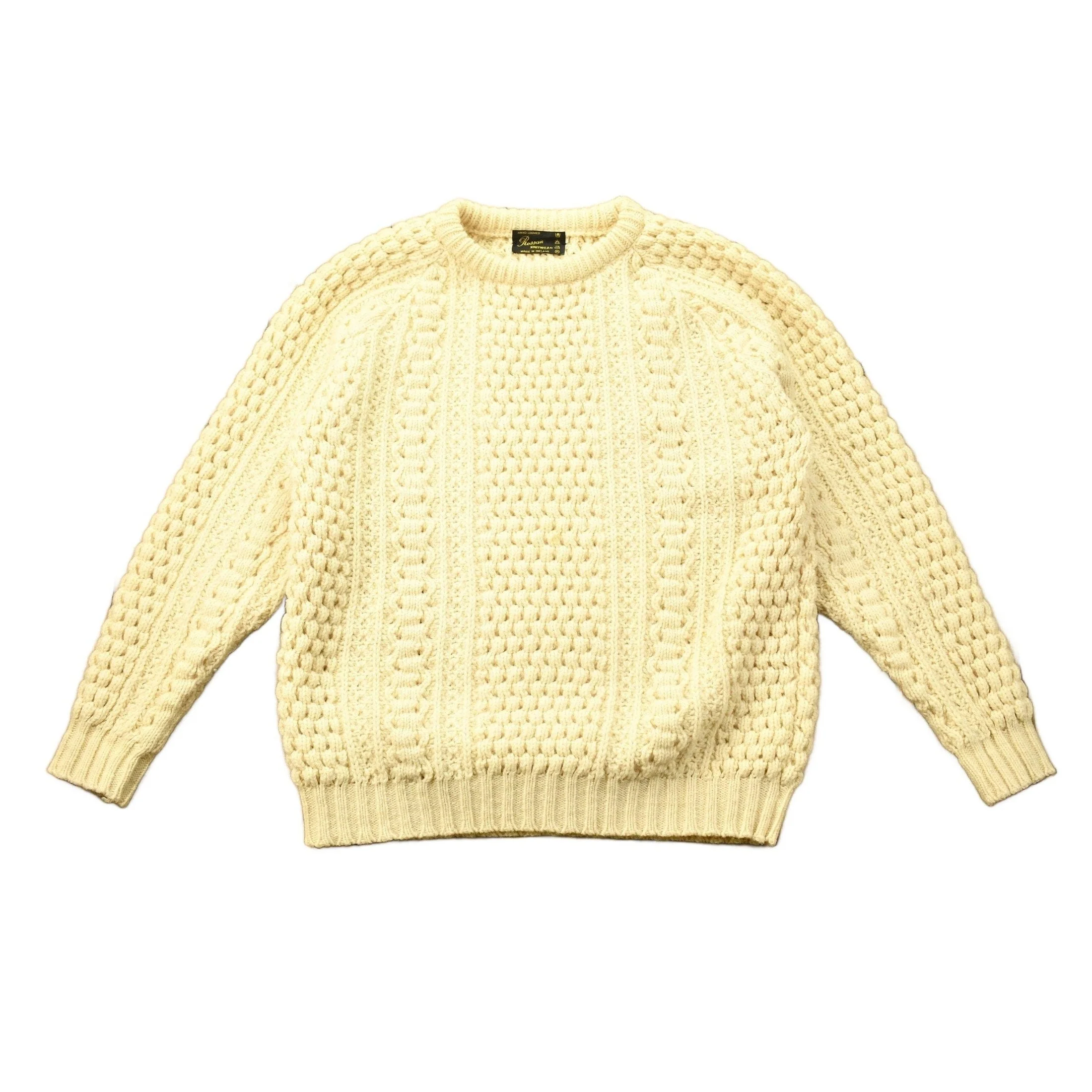 Vintage 1970s Rossan Knitwear 100% Wool 3D Cable Knit Sweater Men's Large