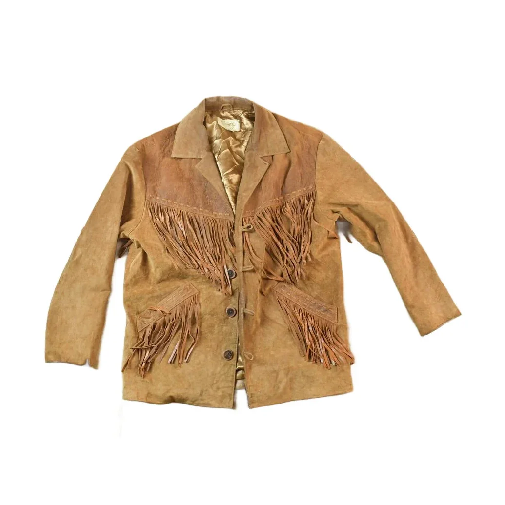 Vintage 1970s Scully Western Leather Fringed Cowboy Jacket Made In USA Men's Medium