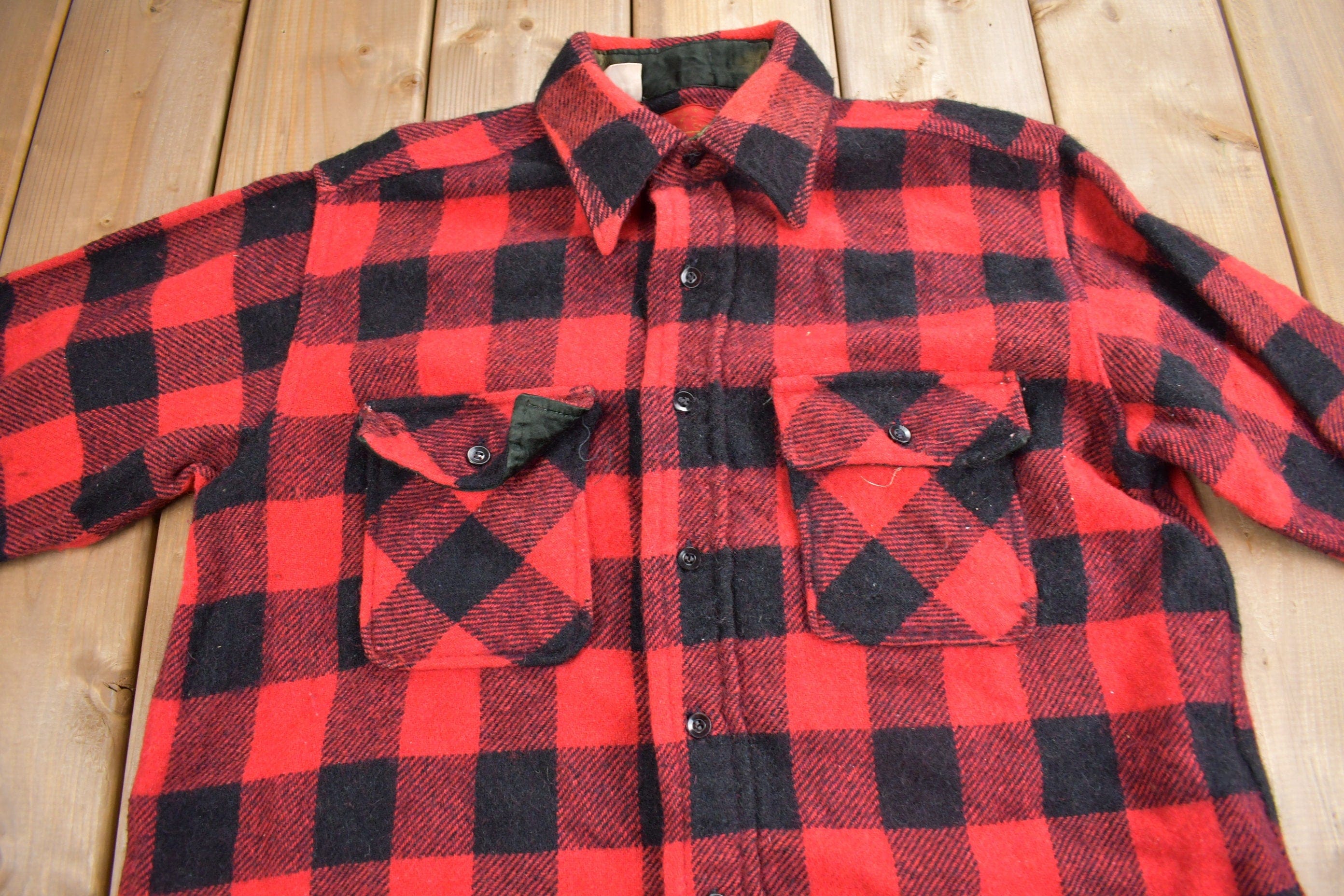 Vintage 1970s Sears Mens Store Buffalo Plaid Button Up Shirt Men's Large - Image 3