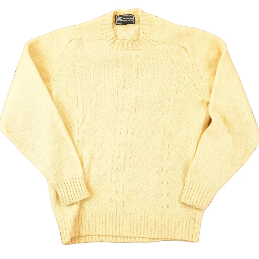 Vintage 1970s Sears The Mens Store Cable Knit Crewneck Sweater Men's S