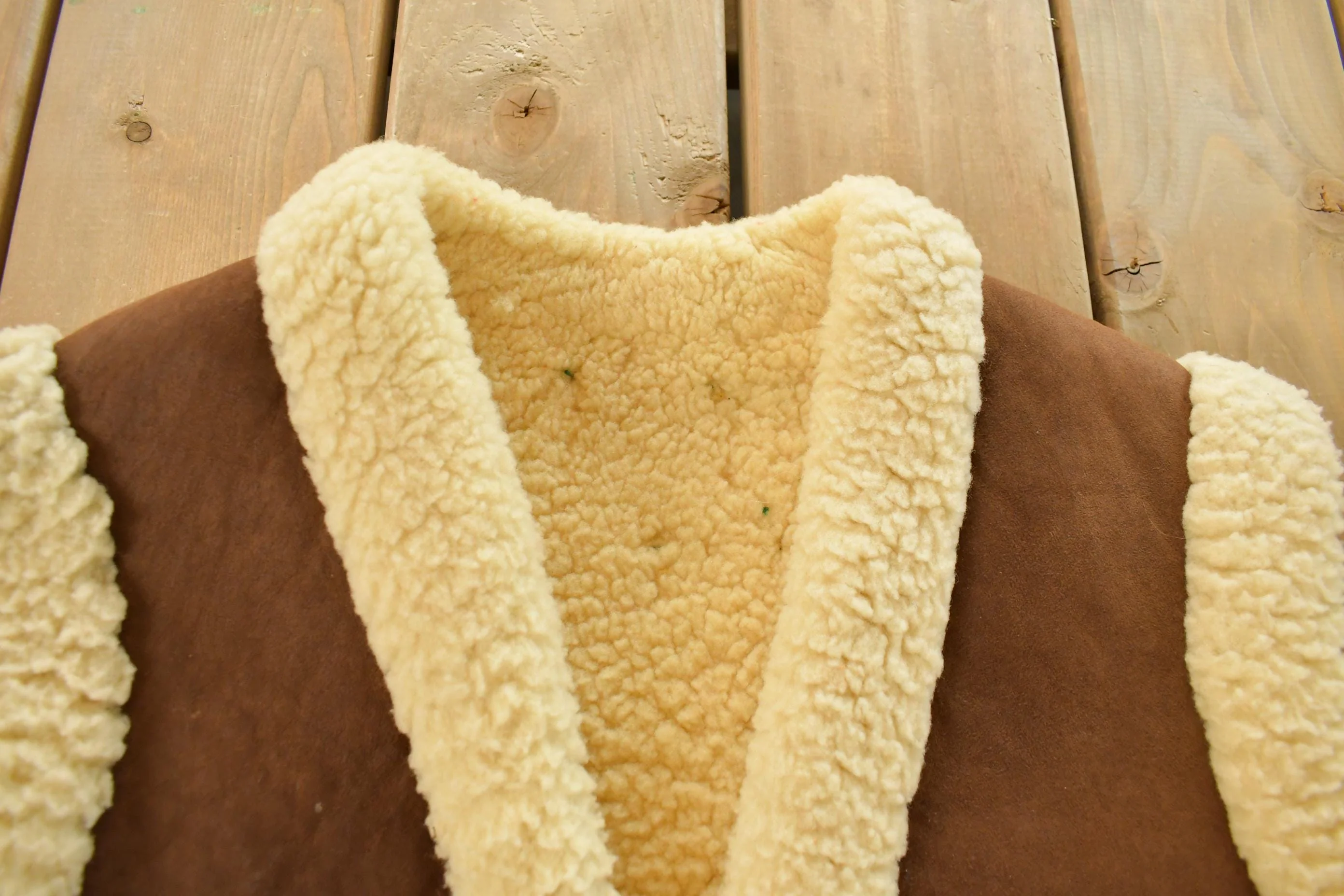 Vintage 1970s Shearling Floral Boho Vest Jacket Sherpa Lined Adult Large Men's Large - Image 5