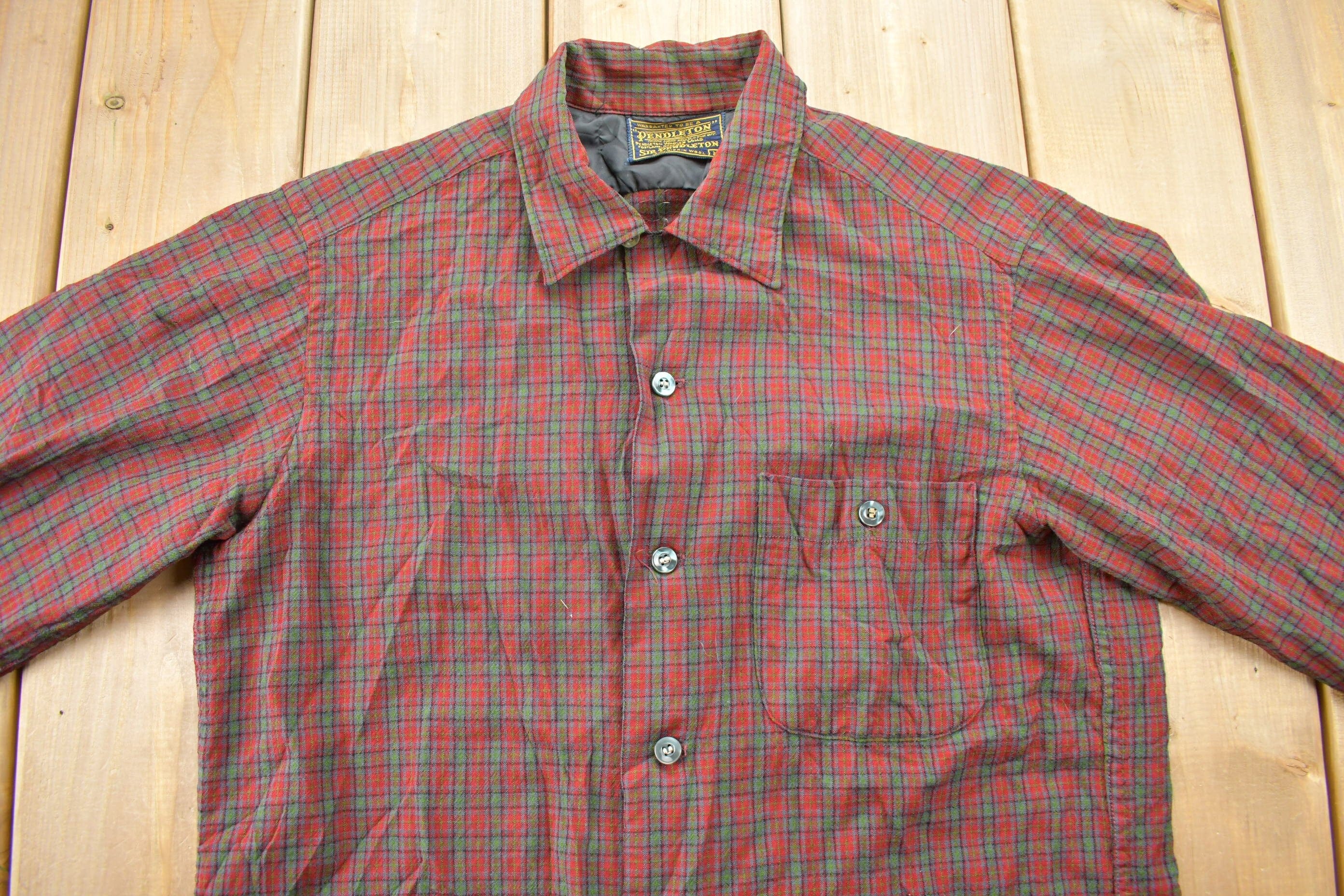 Vintage 1970s Sir Pendleton Plaid Button Up Board Shirt Men's Medium - Image 3