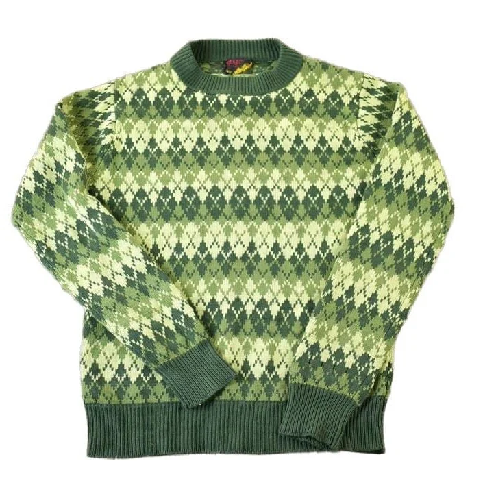 Vintage 1970s ST Leger Argyle Knit Abstract Pattern Crewneck Sweater Men's Small
