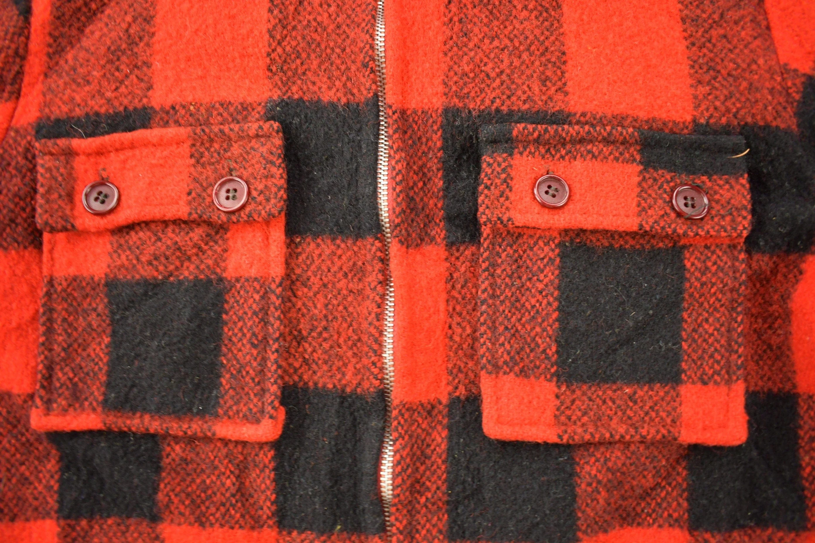 Vintage 1970s Storm Hero Wool Buffalo Plaid Zip Up Jacket Men's Large - Image 4