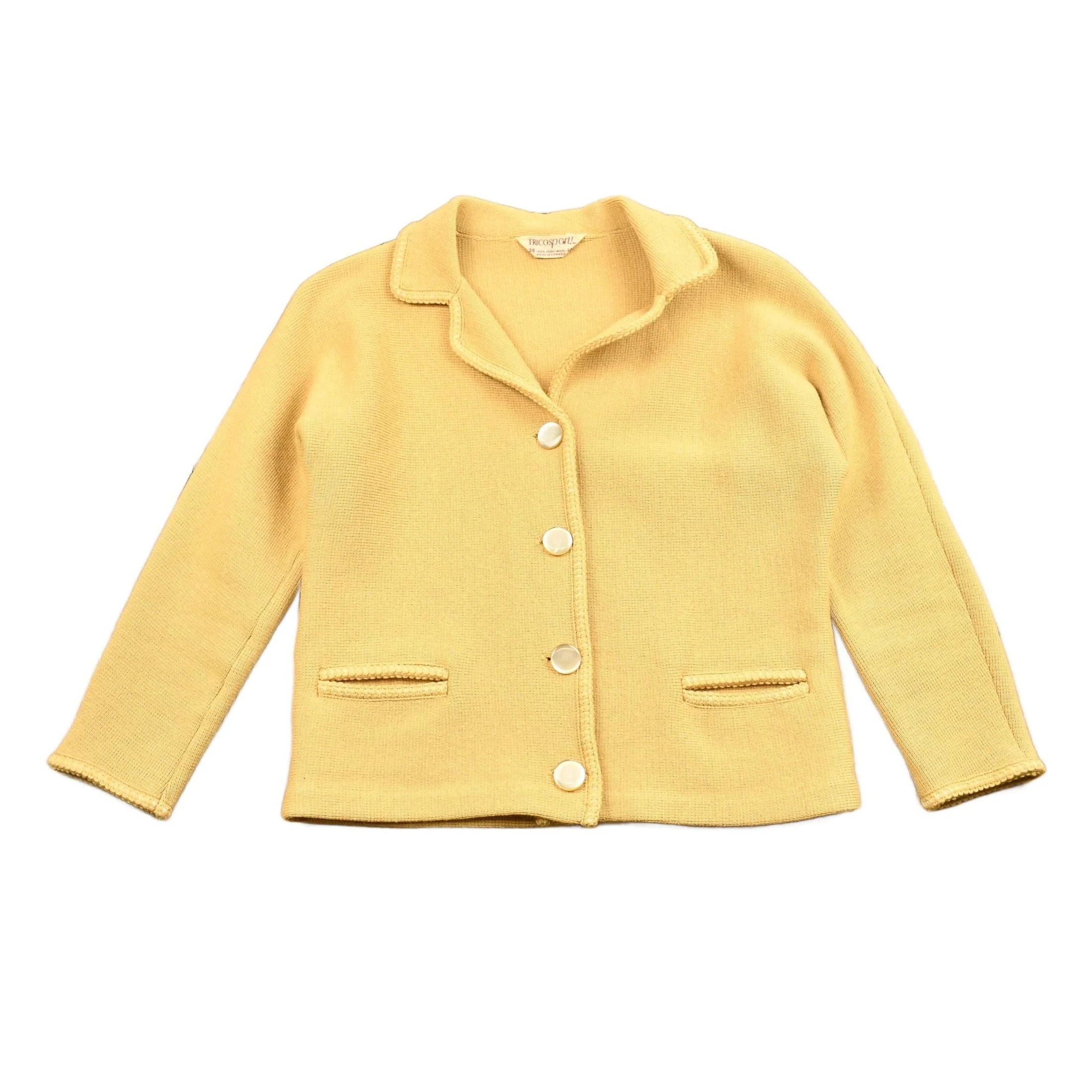 Vintage 1970s Tricotsport Pure Wool Muted Yellow Cardigan Sweater Women's S