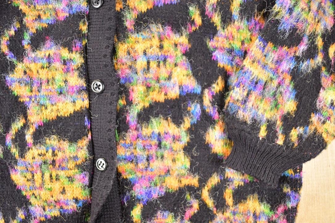 Vintage 1970s Wani Oswal Abstract Wool Knit Cardigan Sweater Women's S - Image 4