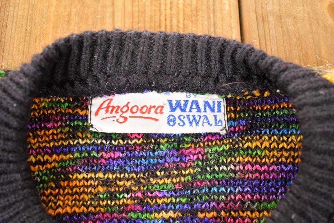 Vintage 1970s Wani Oswal Abstract Wool Knit Cardigan Sweater Women's S - Image 5