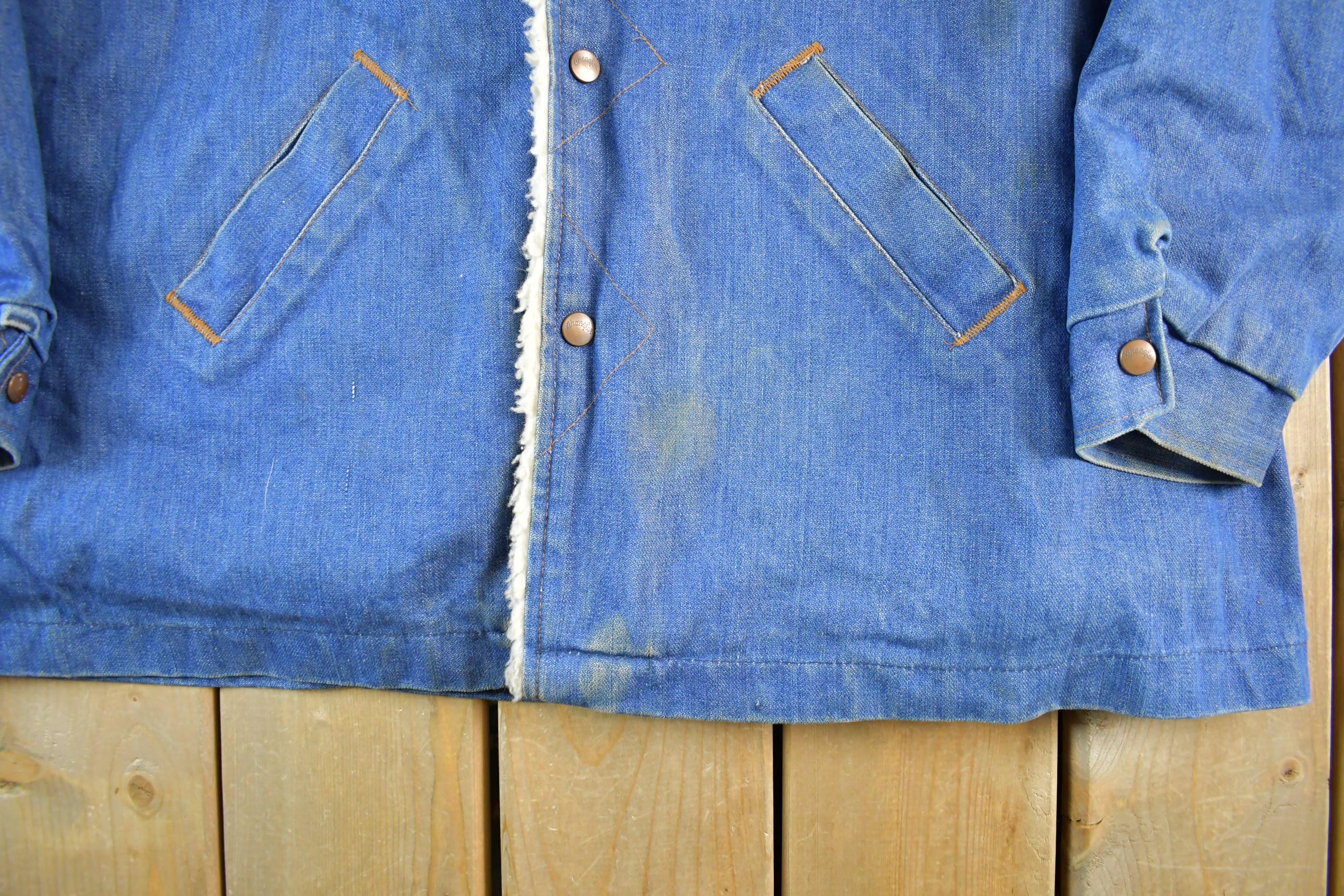Vintage 1970s Wrangler Sherpa Lined Denim Jean Jacket Men's 2XL - Image 3
