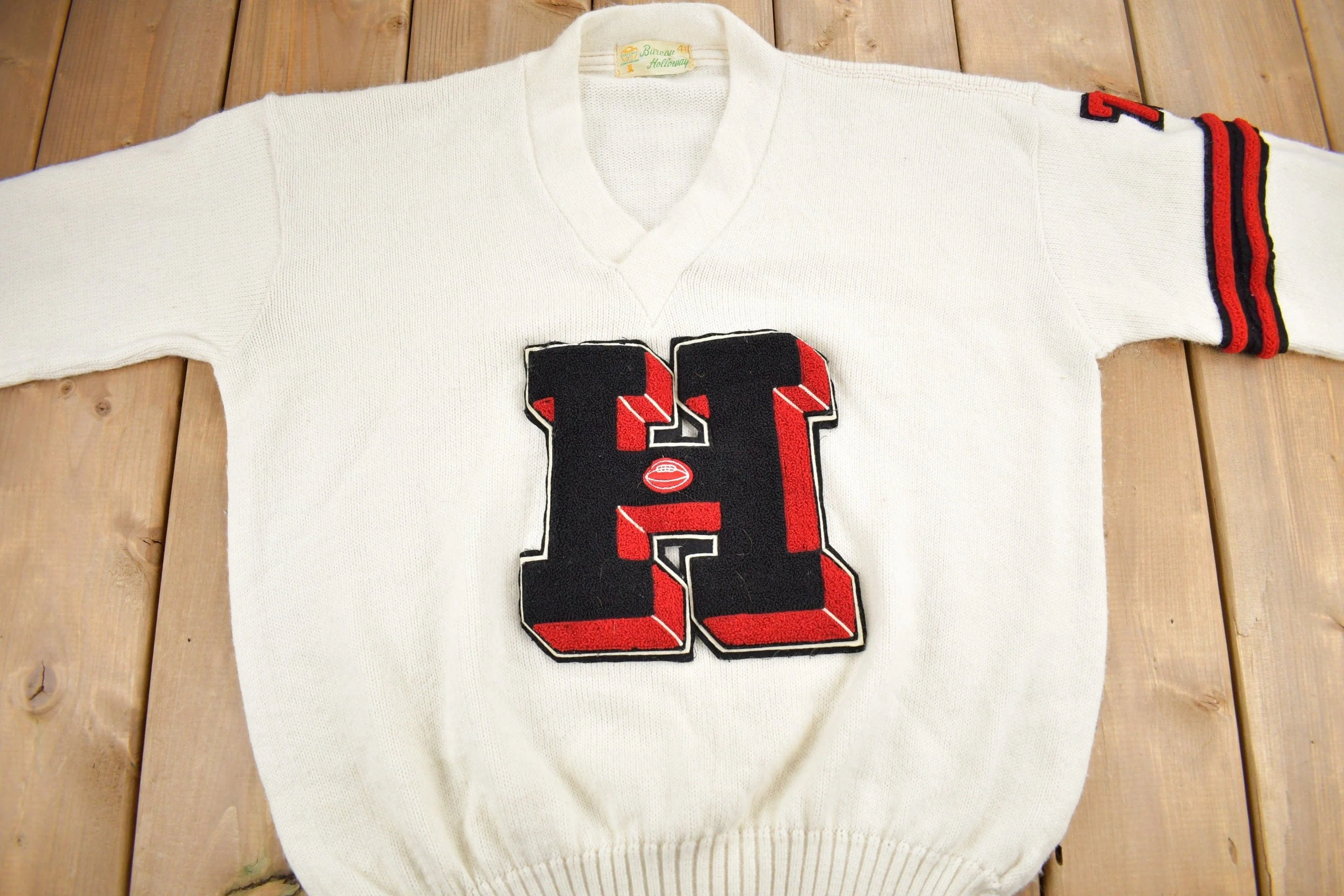 Vintage 1971 100% Wool Collegiate Varsity Style Knit Sweater Athletic True Vintage Men's Large - Image 3