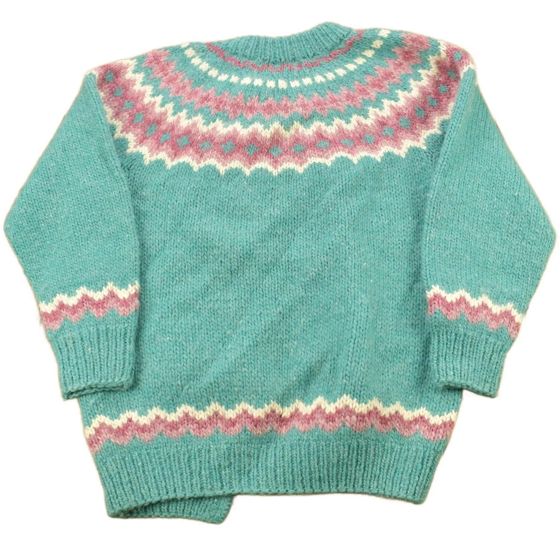 Vintage 1980s 100% Wool Hand Knit Women's Sweater Men's Large - Image 2