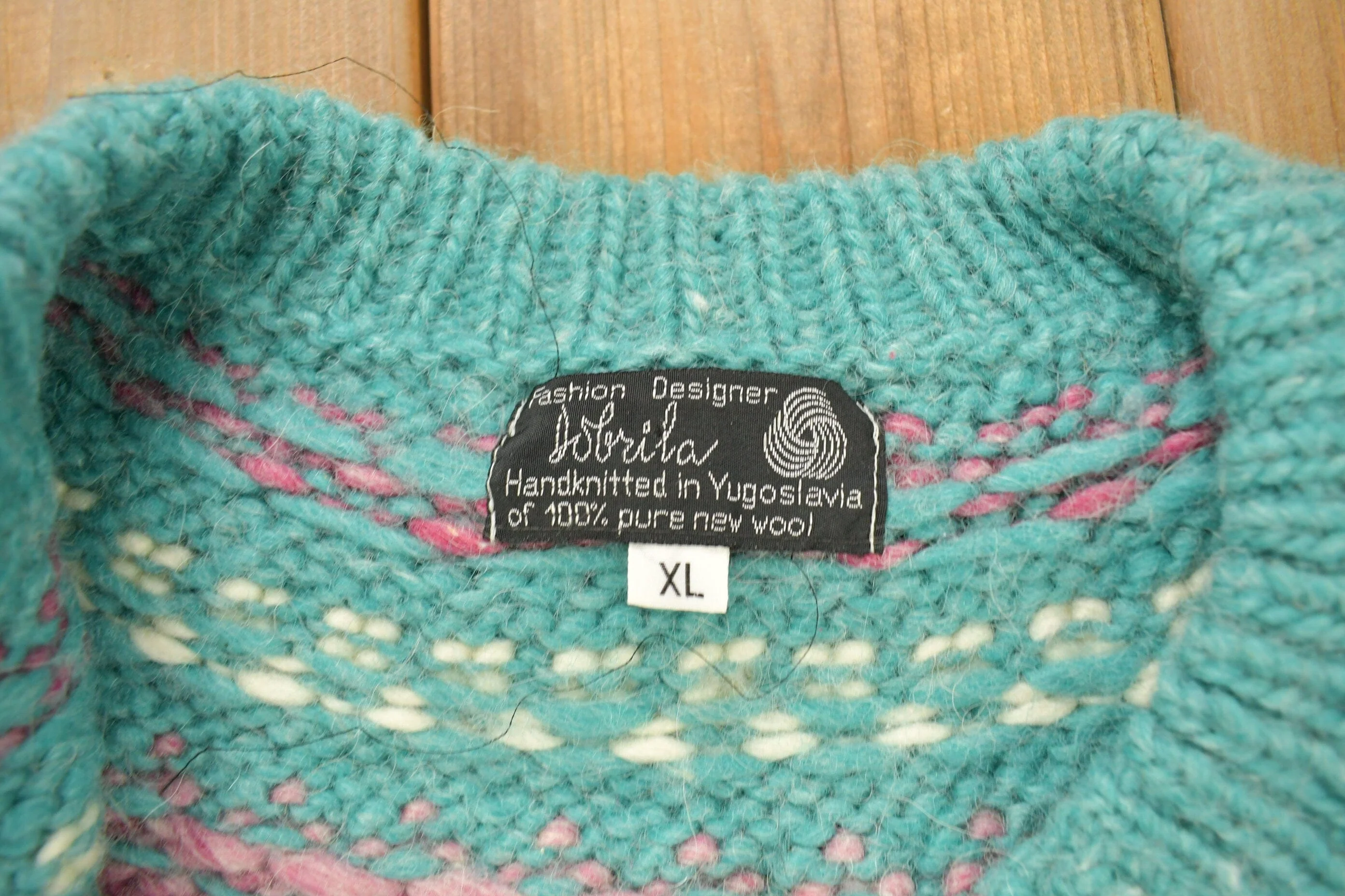 Vintage 1980s 100% Wool Hand Knit Women's Sweater Men's Large - Image 4