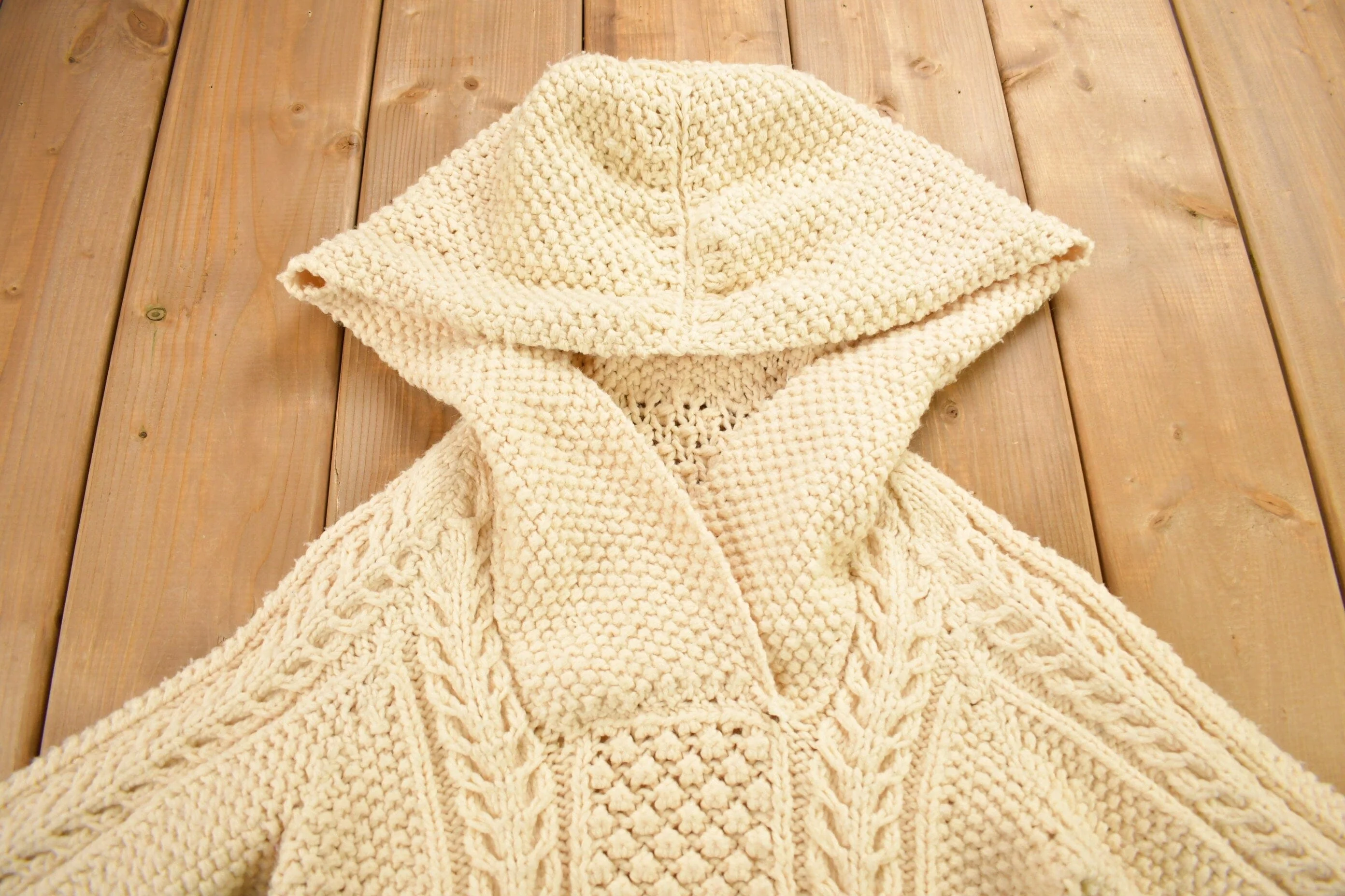 Vintage 1980s 3D Cable Knit Hoodie Men's Small - Image 3