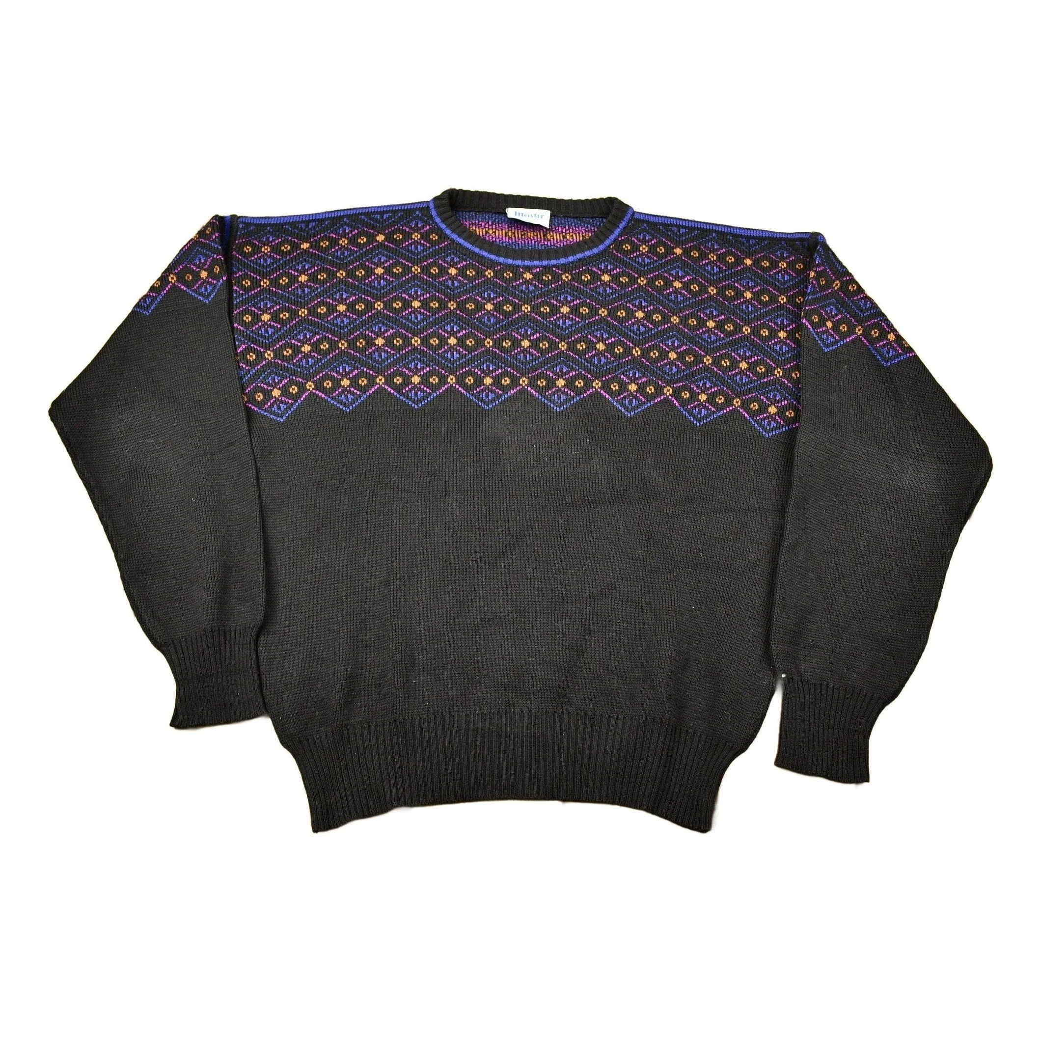Vintage 1980s Abstract Pattern Meister Knitted Crewneck Sweater Men's Large