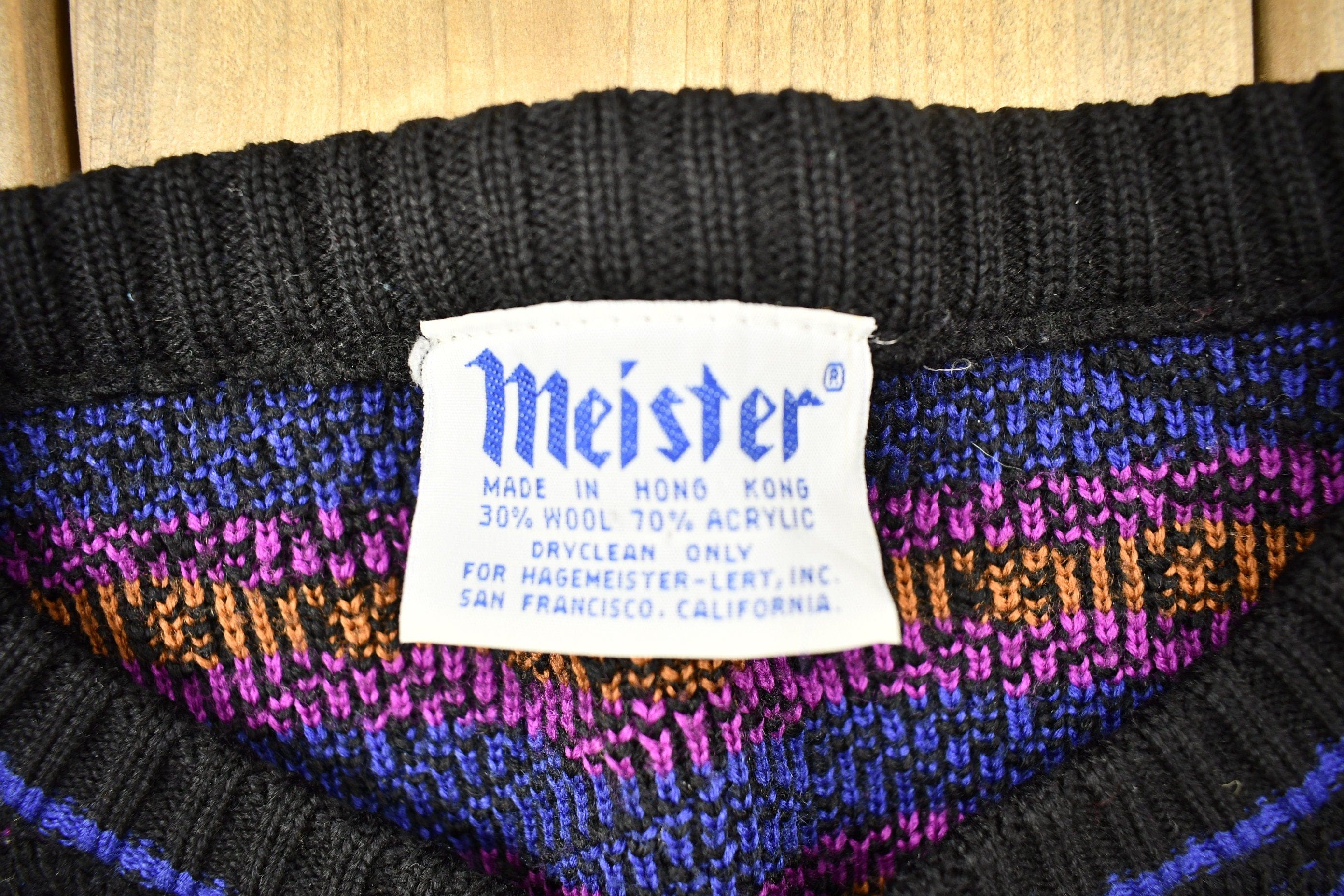 Vintage 1980s Abstract Pattern Meister Knitted Crewneck Sweater Men's Large - Image 4