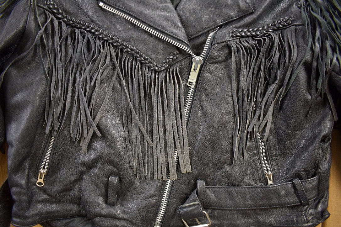 Vintage 1980s Addis Genuine Leather Biker Jacket Men's Medium - Image 3