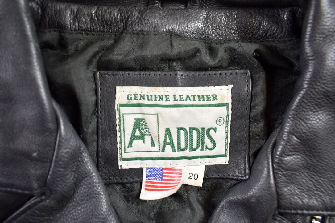 Vintage 1980s Addis Genuine Leather Biker Jacket Men's Medium - Image 7