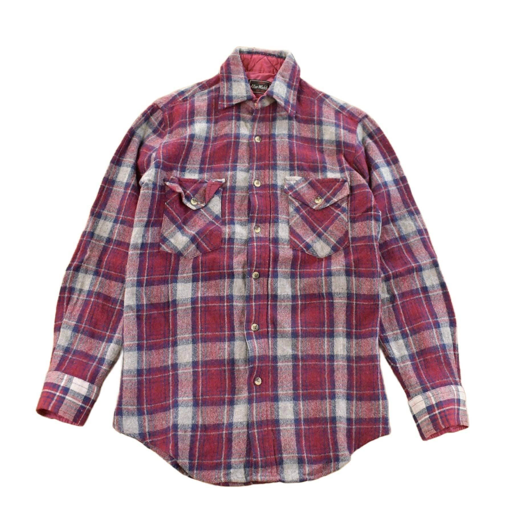 Vintage 1980s Allen Wickfield Plaid Wool Flannel Button Up Shirt Men's Small
