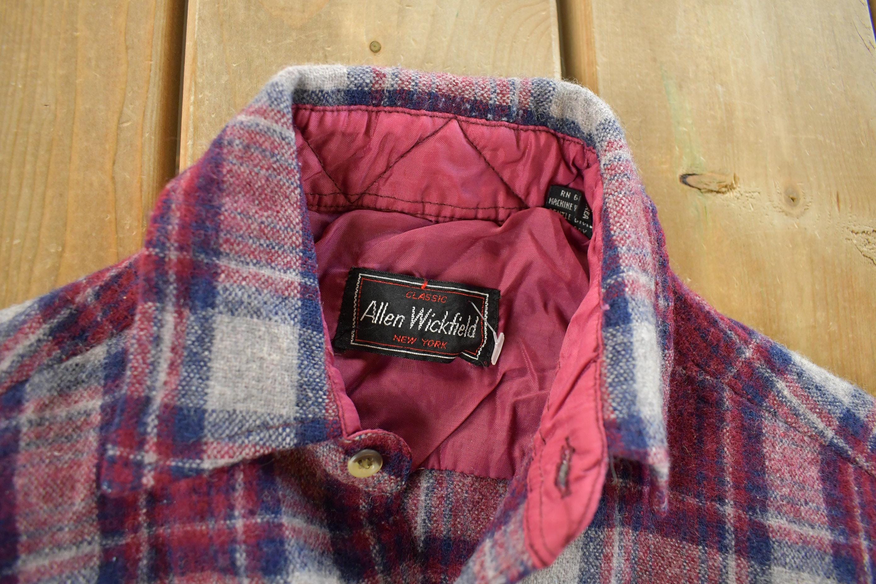 Vintage 1980s Allen Wickfield Plaid Wool Flannel Button Up Shirt Men's Small - Image 4