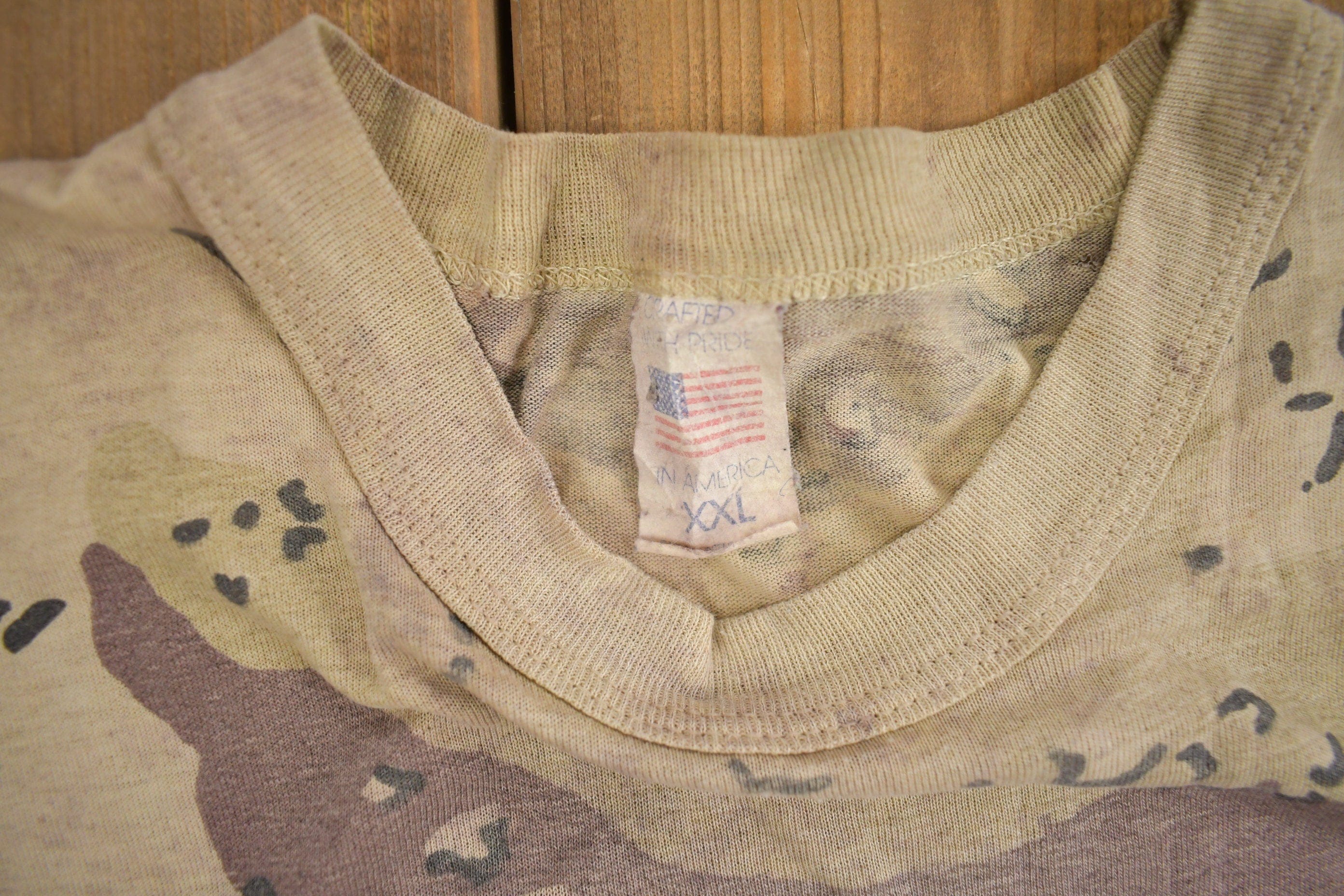 Vintage 1980s American Veteran Graphic Desert Camo T Shirt Men's Large - Image 7