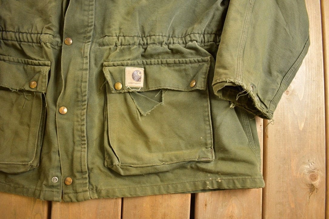 Vintage 1980s Army Green Carhartt Chore Coat Jacket Men's XL - Image 3