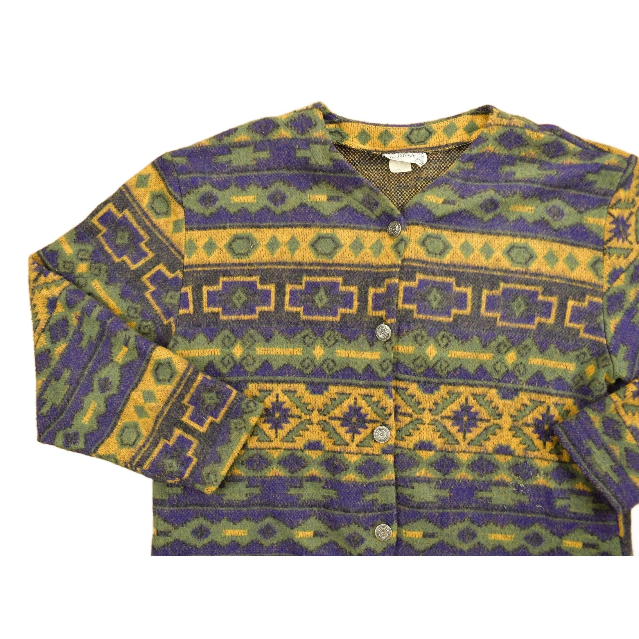 Vintage 1980s Ashly Brent Knitted Cardigan / Vintage 80s Cardigan / Pattern Sweater / Outdoorsman / Winter / Abstract Design - Image 2