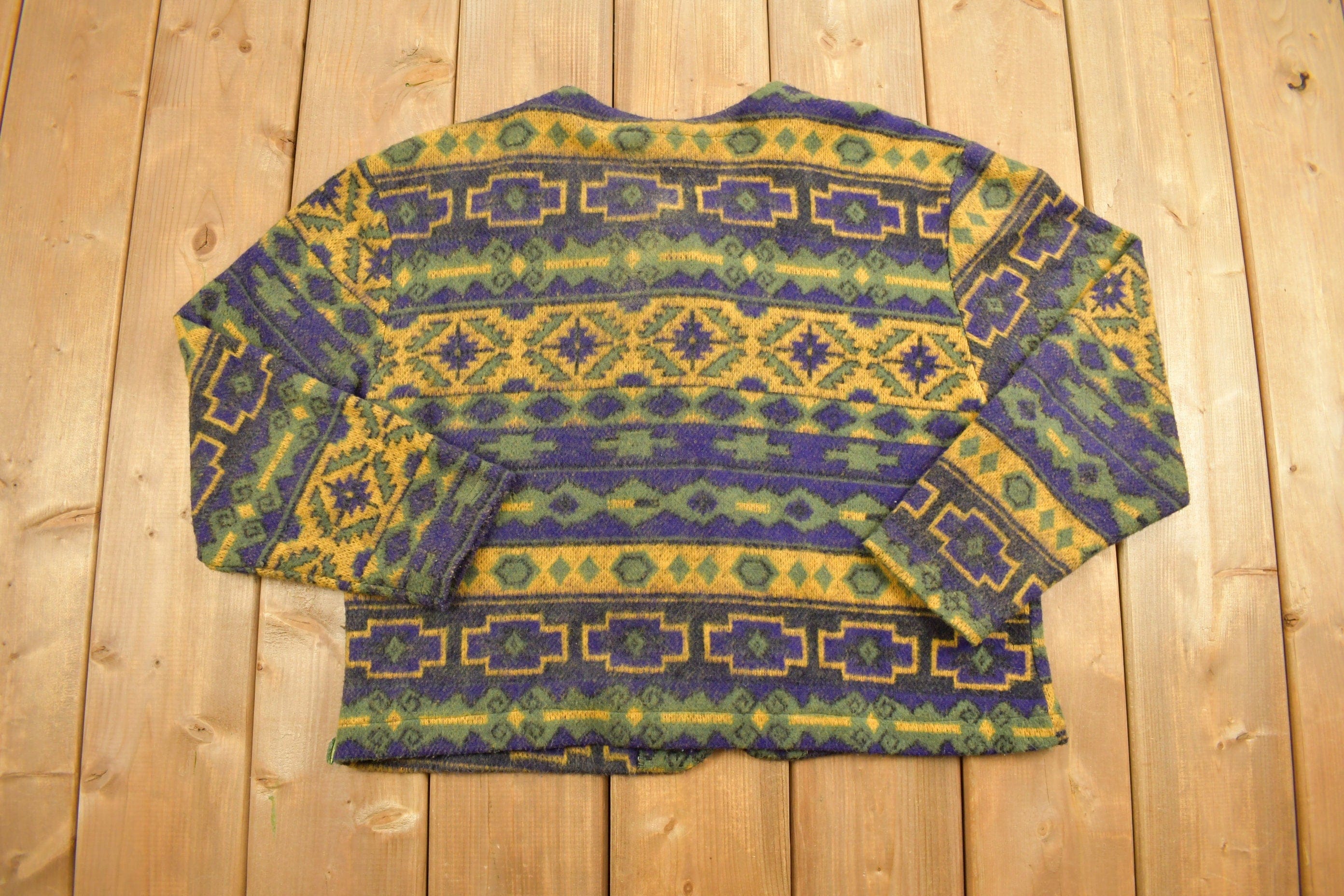 Vintage 1980s Ashly Brent Knitted Cardigan / Vintage 80s Cardigan / Pattern Sweater / Outdoorsman / Winter / Abstract Design - Image 5